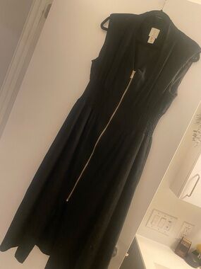 Black Sleeveless Midi Dress with Gold Zip